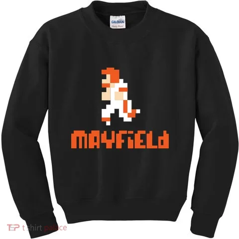 Mayfield Pixel Quarterback Cleveland Kids Sweatshirt in the selected color