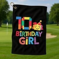 Master Builder 10th Birthday Girl 10 Year Old Brick Blocks Golf Towel thumb 1