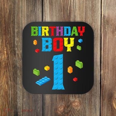 Master Builder 1st Birthday Boy 1 One Year Building Bricks Coaster