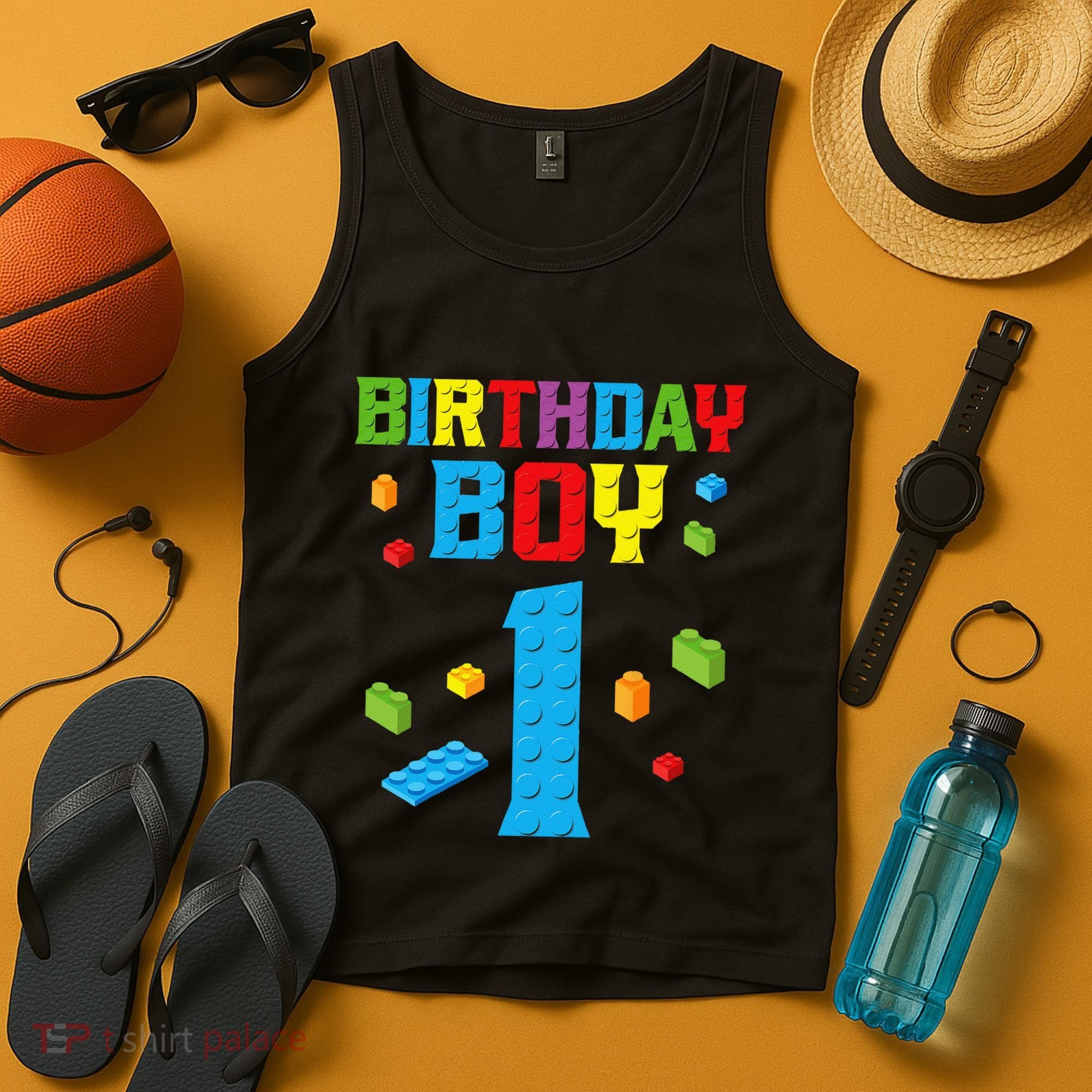 Master Builder 1st Birthday Boy 1 One Year Building Bricks Tank Top