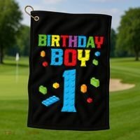 Master Builder 1st Birthday Boy 1 One Year Building Bricks Golf Towel thumb 1