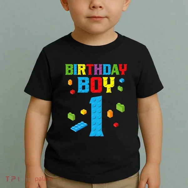 Master Builder 1st Birthday Boy 1 One Year Building Bricks Toddler T-Shirt