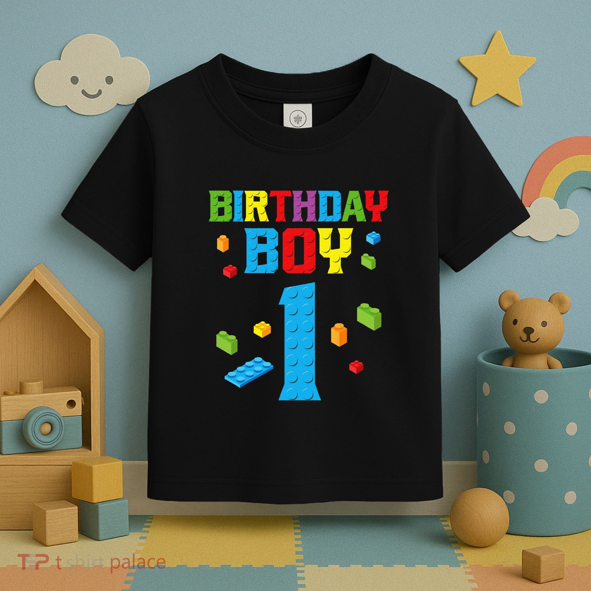 Master Builder 1st Birthday Boy 1 One Year Building Bricks Toddler T-Shirt