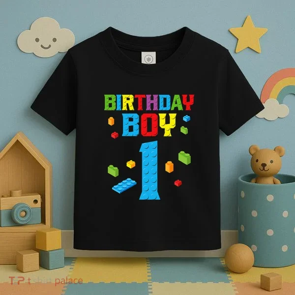 Master Builder 1st Birthday Boy 1 One Year Building Bricks Toddler T-Shirt