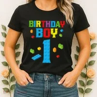 Master Builder 1st Birthday Boy 1 One Year Building Bricks Women's T-Shirt thumb 2