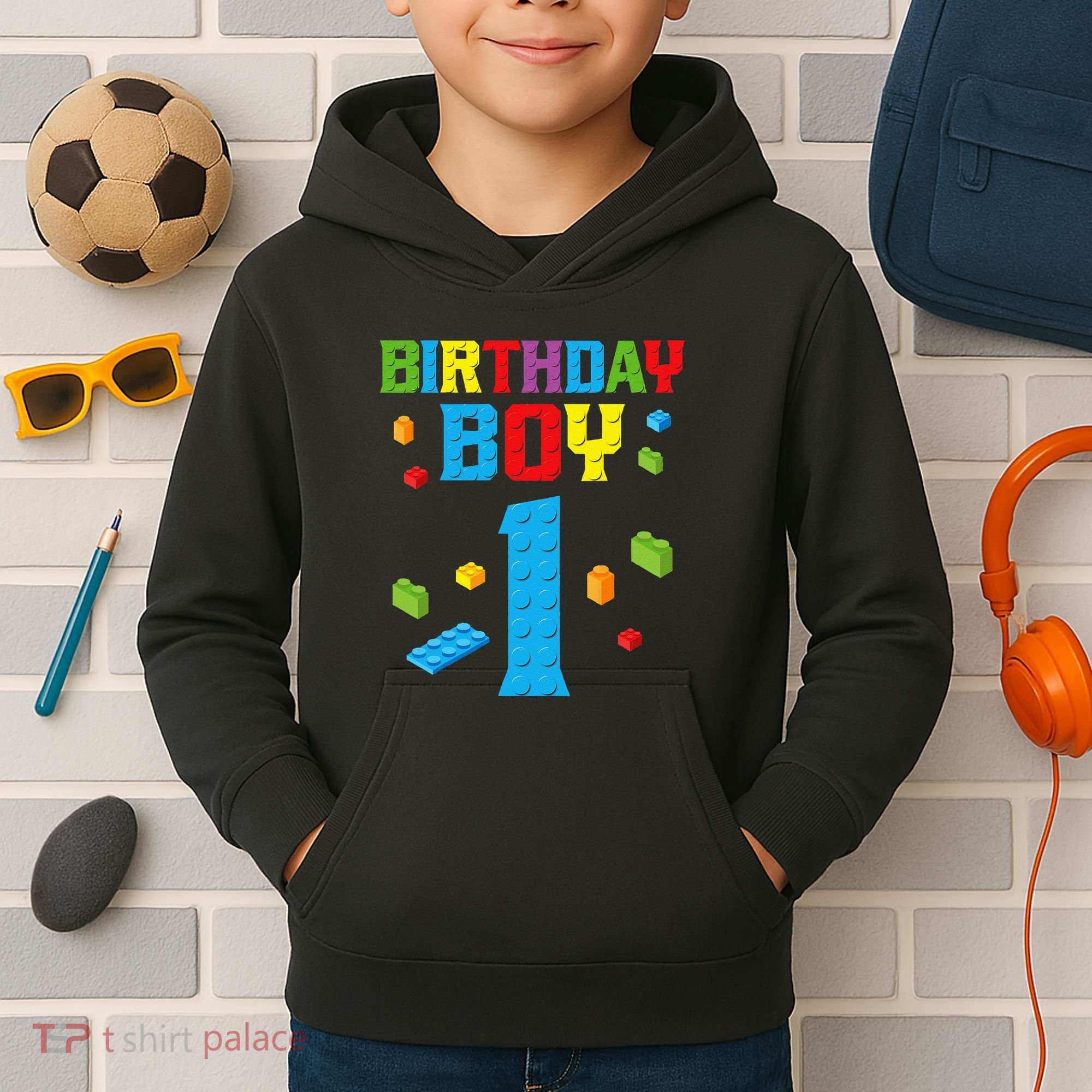 Master Builder 1st Birthday Boy 1 One Year Building Bricks Kids Hoodie