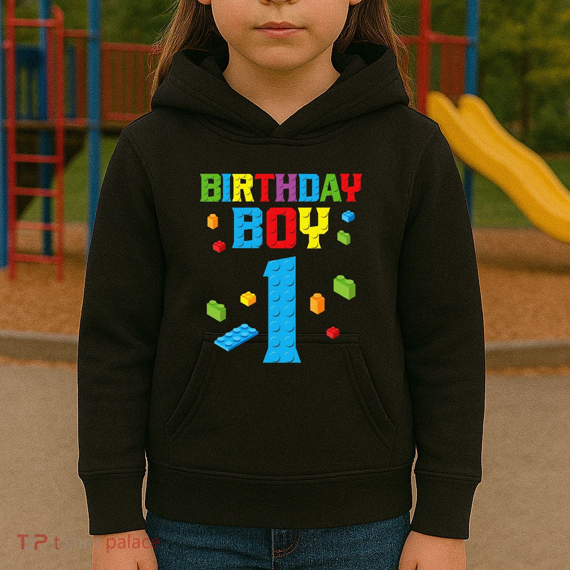 Master Builder 1st Birthday Boy 1 One Year Building Bricks Kids Hoodie