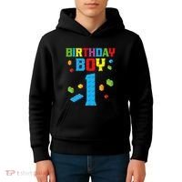 Master Builder 1st Birthday Boy 1 One Year Building Bricks Kids Hoodie thumb 4