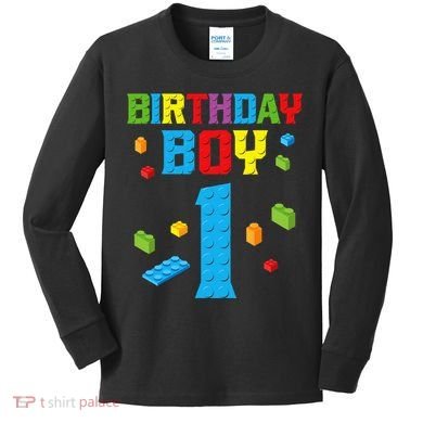 Master Builder 1st Birthday Boy 1 One Year Building Bricks Kids Long Sleeve Shirt