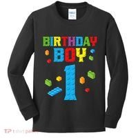 Master Builder 1st Birthday Boy 1 One Year Building Bricks Kids Long Sleeve Shirt thumb 0