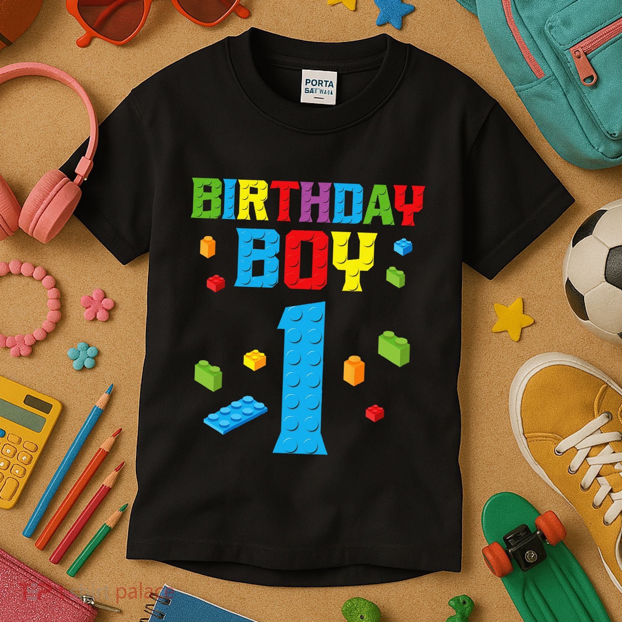 Master Builder 1st Birthday Boy 1 One Year Building Bricks Kids T-Shirt