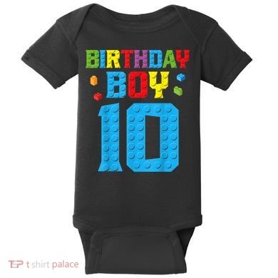 Master Builder 10th Birthday Boy Ten 10 Year Building Bricks Baby Bodysuit