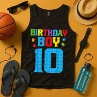 Master Builder 10th Birthday Boy Ten 10 Year Building Bricks Tank Top thumb 4