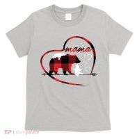 Mama Bear 2 Cubs Red Buffalo Plaid Heart Mother Mom Gifts  T-Shirt thumb 0