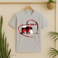 Mama Bear 2 Cubs Red Buffalo Plaid Heart Mother Mom Gifts  T-Shirt thumb 2