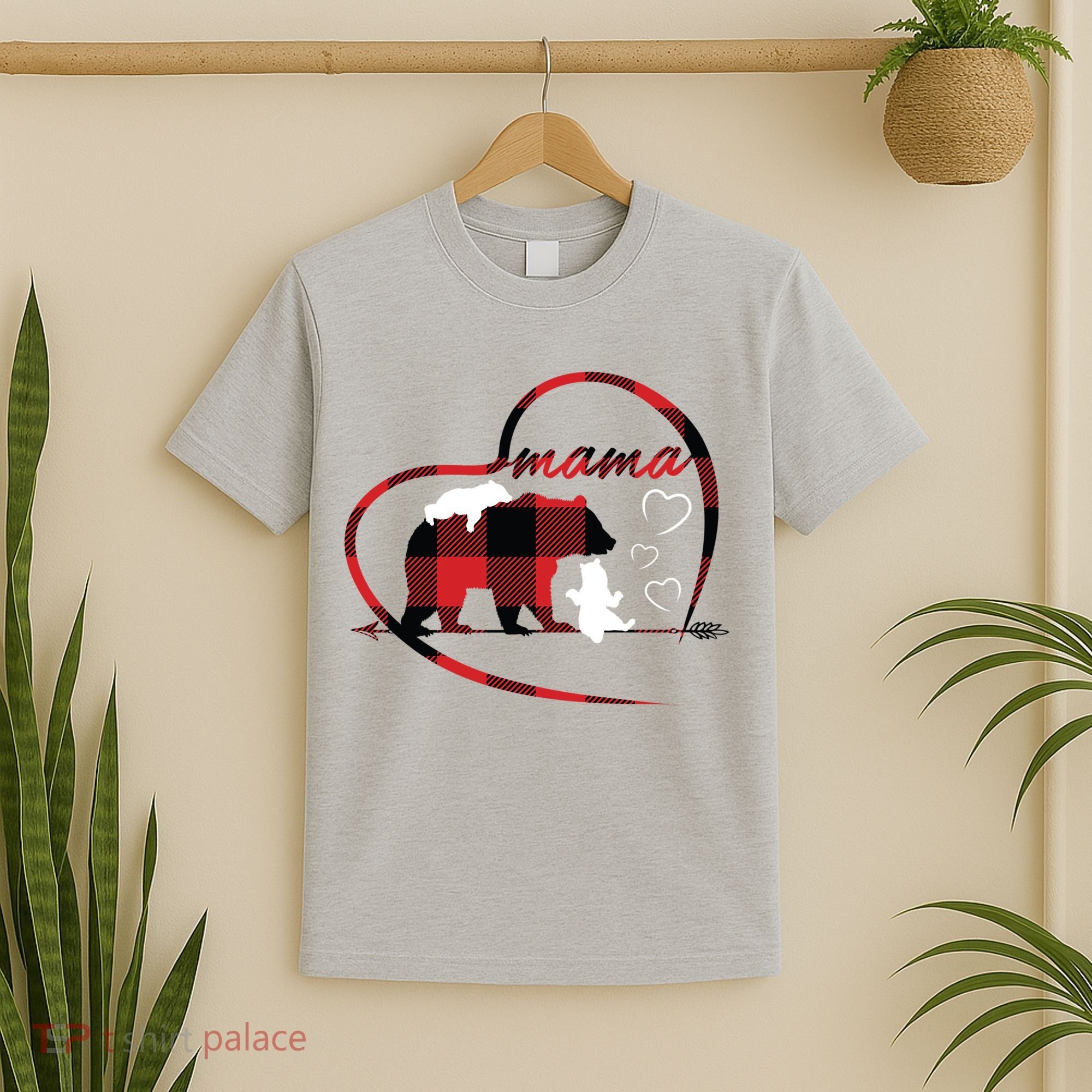 Mama Bear 2 Cubs Red Buffalo Plaid Heart Mother Mom Gifts  T-Shirt