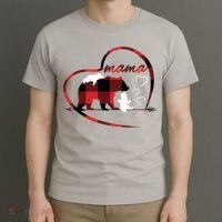 Mama Bear 2 Cubs Red Buffalo Plaid Heart Mother Mom Gifts  T-Shirt thumb 3