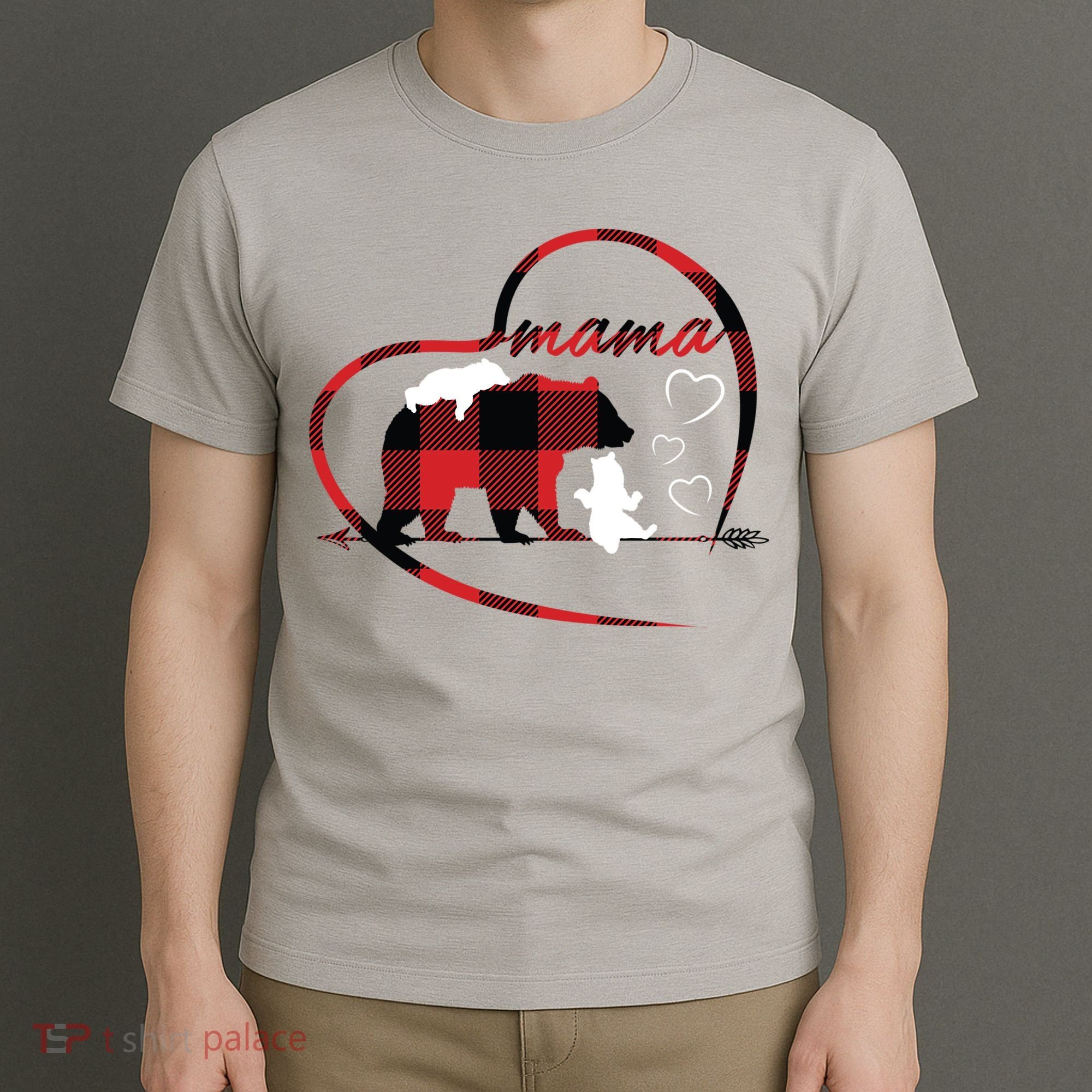 Mama Bear 2 Cubs Red Buffalo Plaid Heart Mother Mom Gifts  T-Shirt