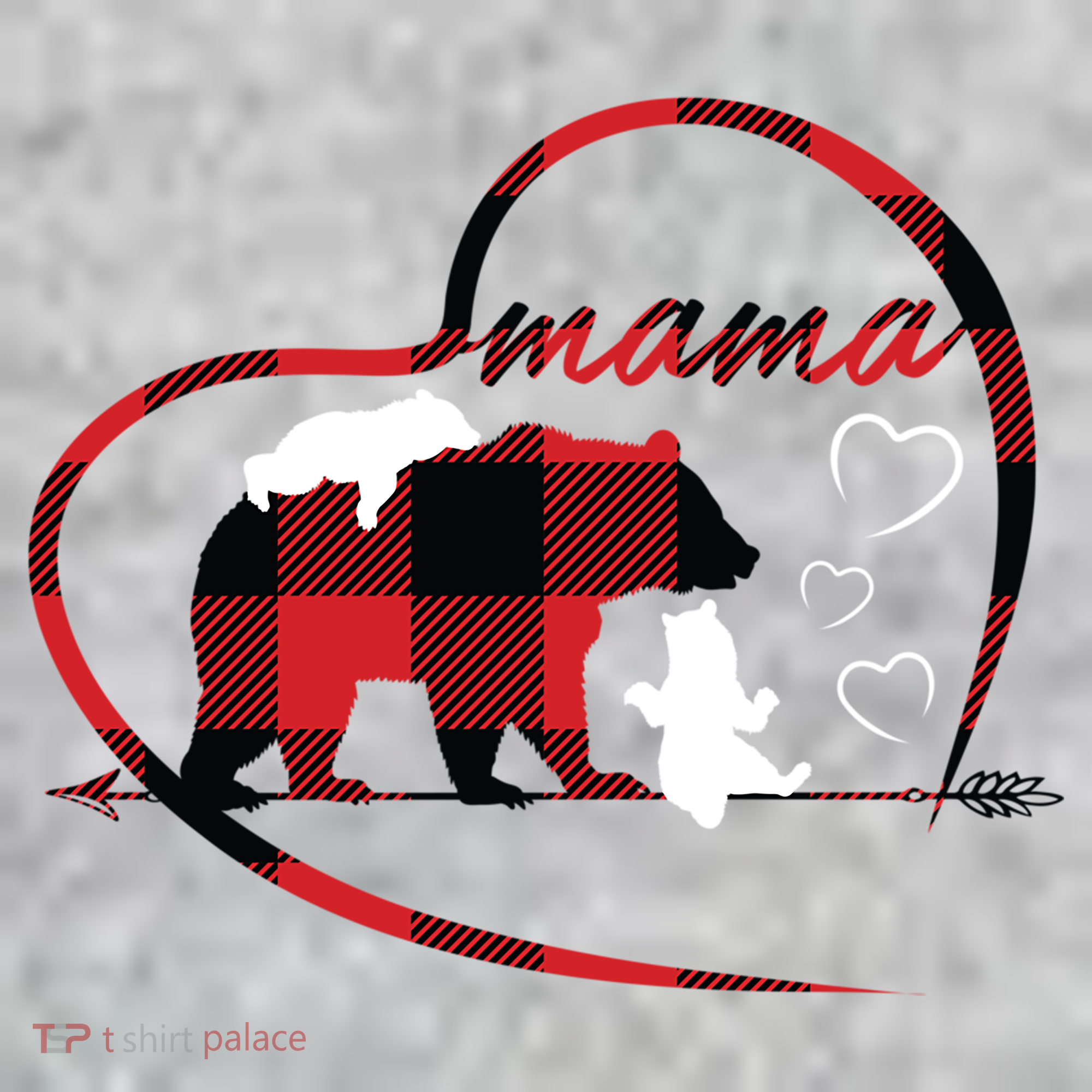 Mama Bear 2 Cubs Red Buffalo Plaid Heart Mother Mom Gifts  T-Shirt