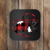 Mama Bear 2 Cubs Red Buffalo Plaid Heart Mother Mom Gifts  Coaster thumb 0