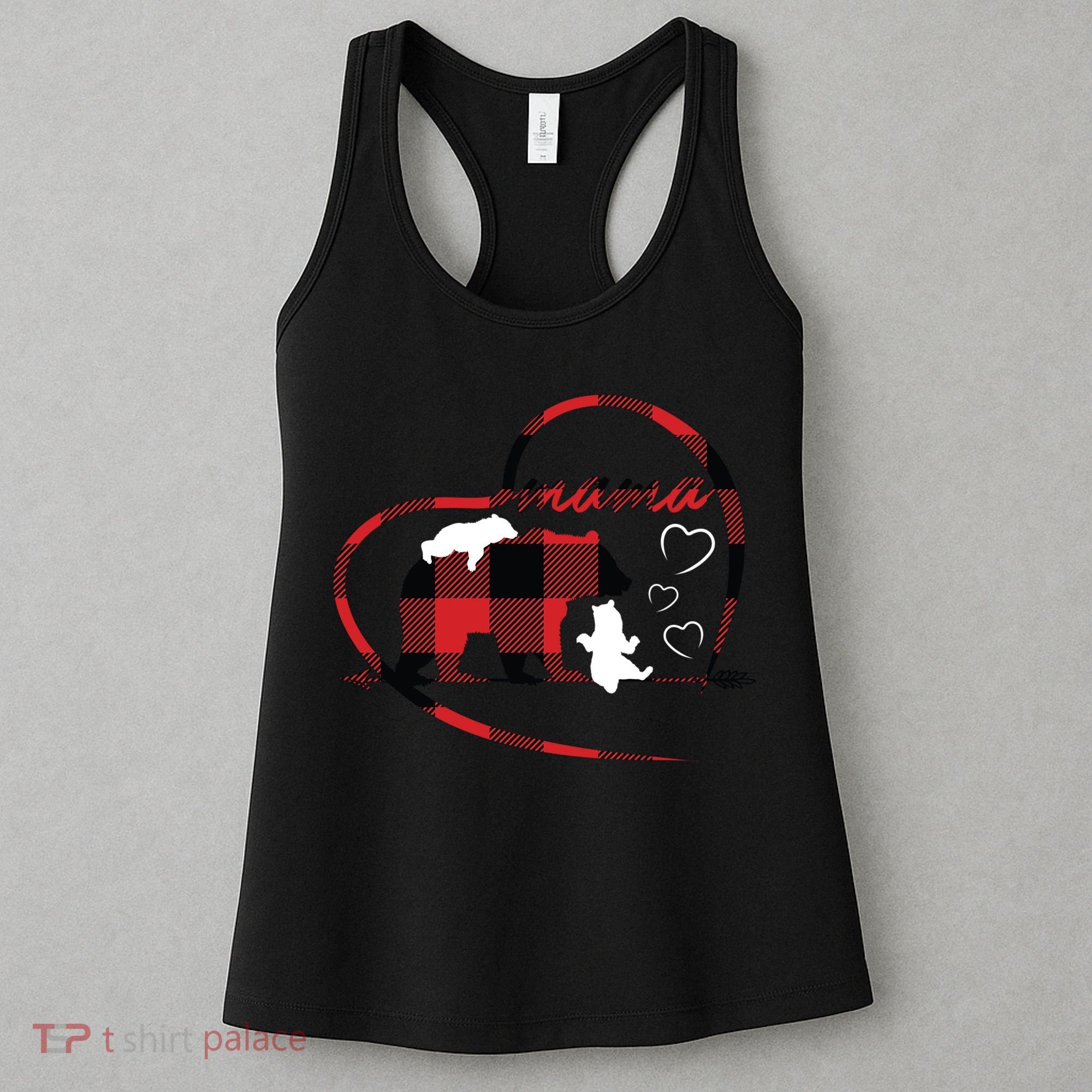 Mama Bear 2 Cubs Red Buffalo Plaid Heart Mother Mom Gifts  Women's Tank Top