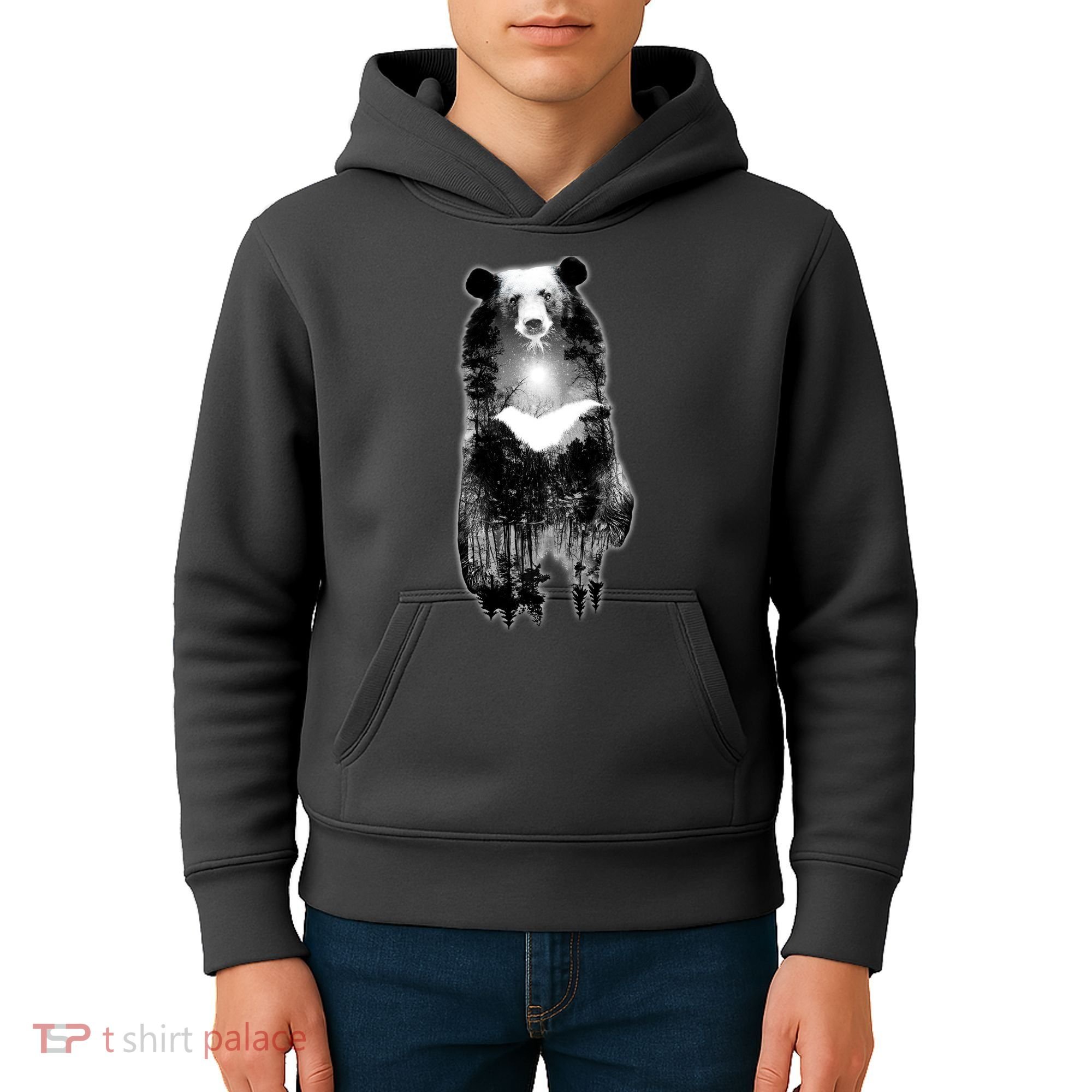 Moon Bear Wilderness Double Exposure Kids Hoodie