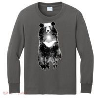 Moon Bear Wilderness Double Exposure Kids Long Sleeve Shirt thumb 0