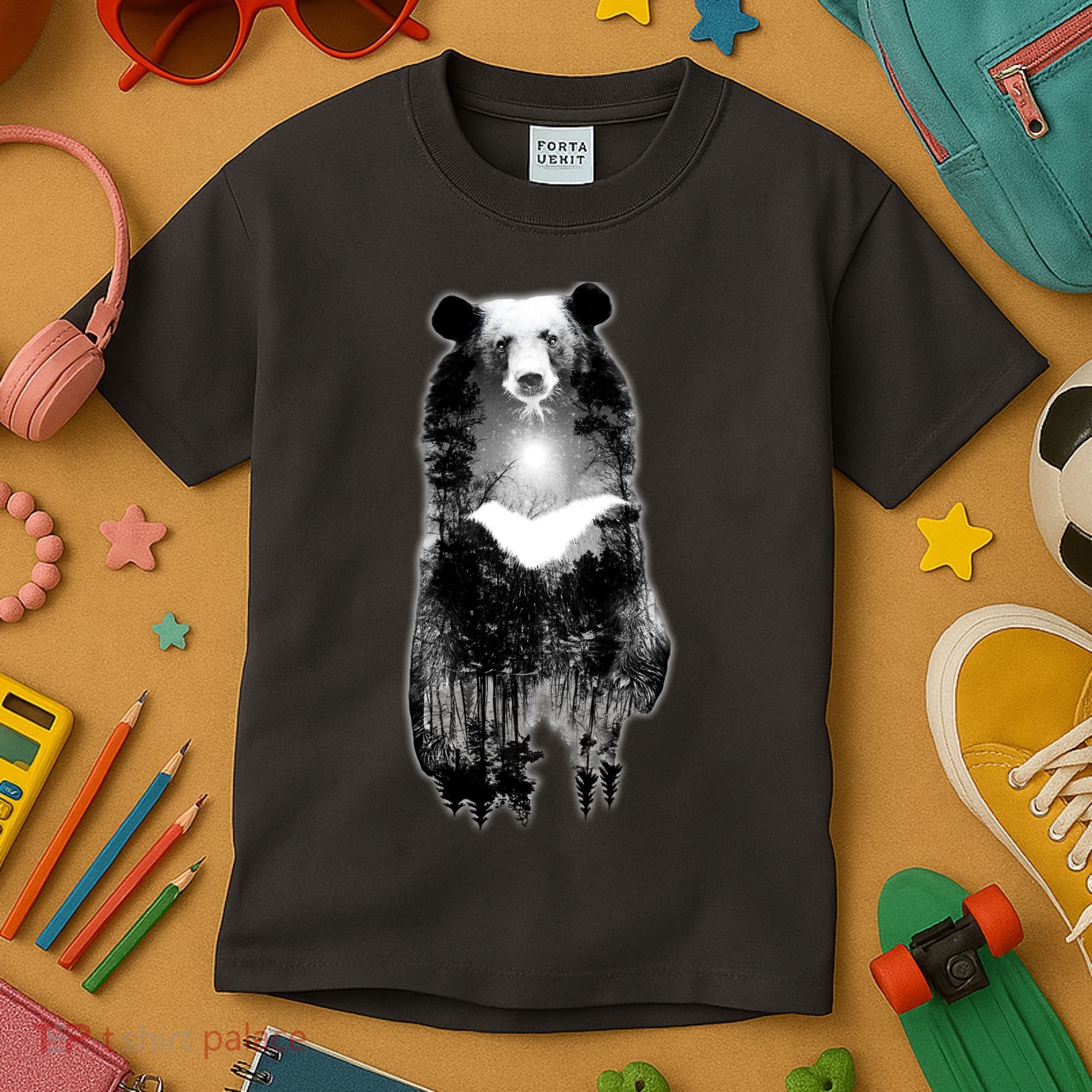 Moon Bear Wilderness Double Exposure Kids T-Shirt
