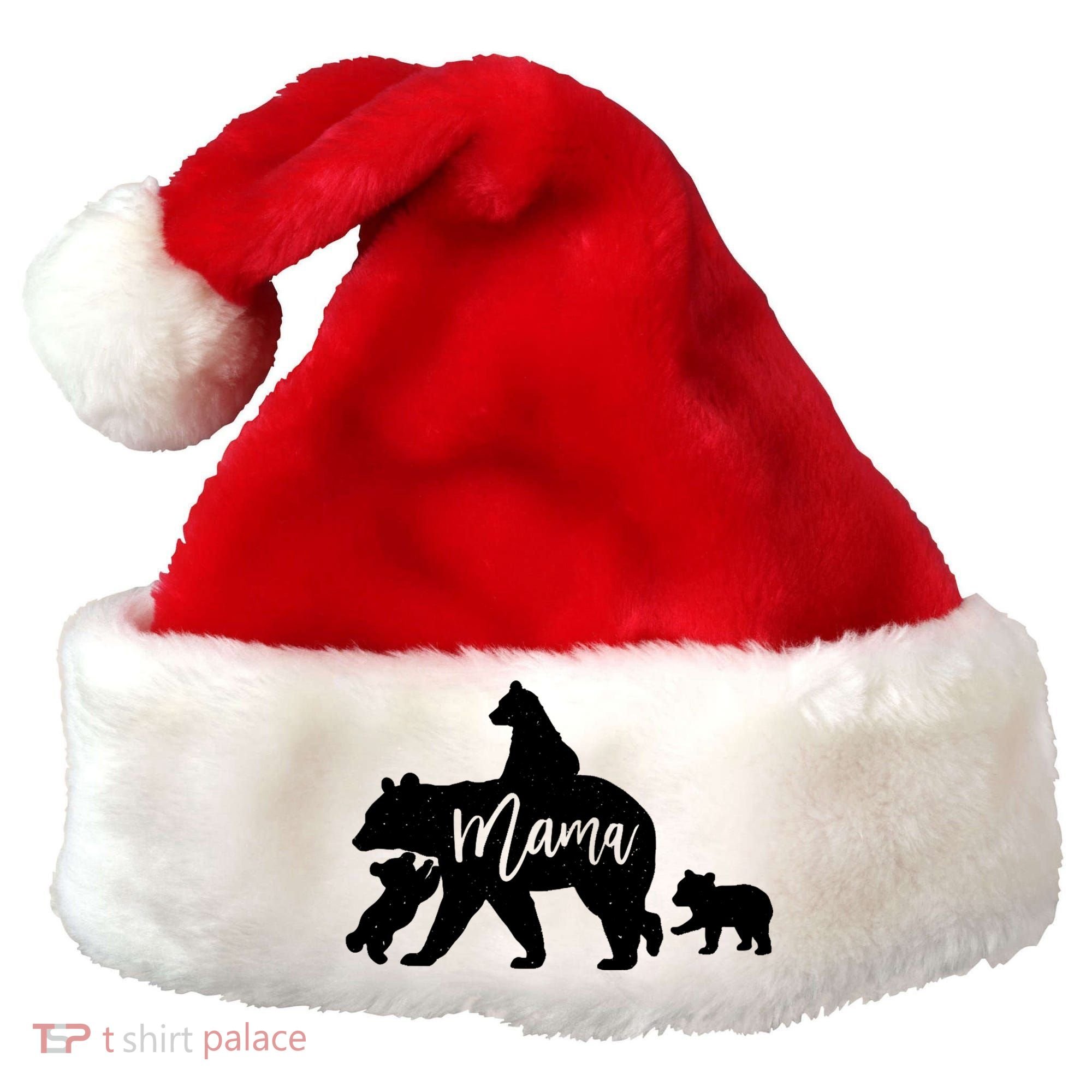 Mama Bear 3 Baby Bear Cubs Following Riding On Back TShirt TShirt Santa Hat