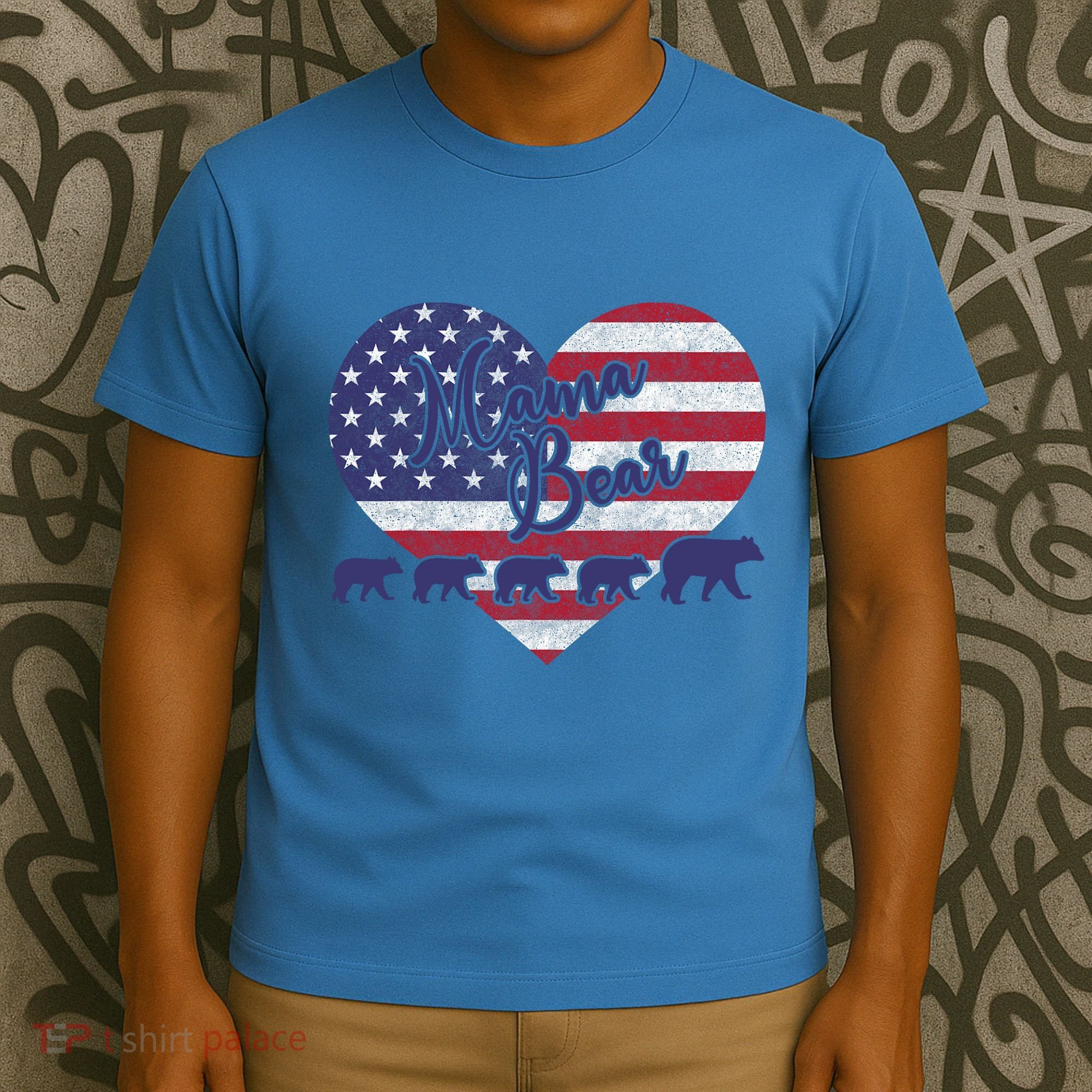Mama Bear 4th Of July 4 Cubs Usa Flag Heart T-Shirt
