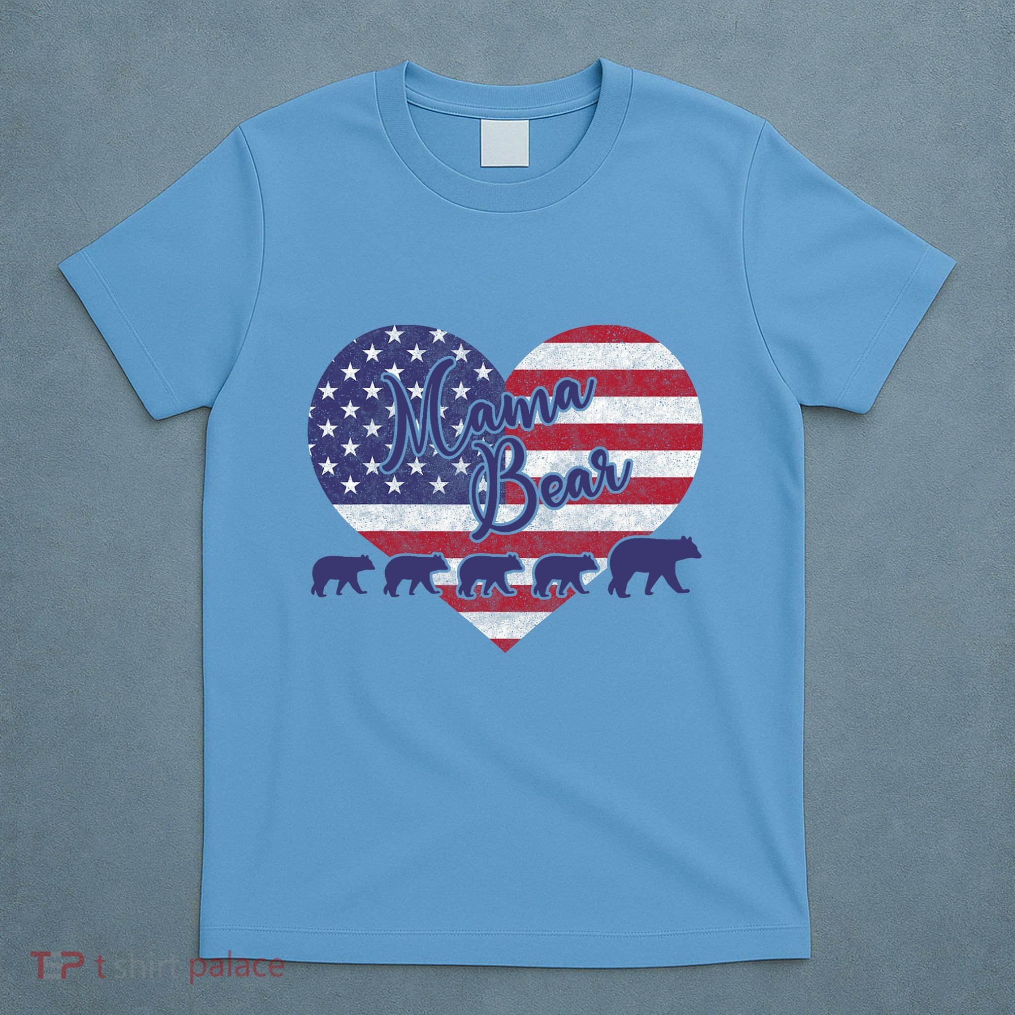 Mama Bear 4th Of July 4 Cubs Usa Flag Heart T-Shirt