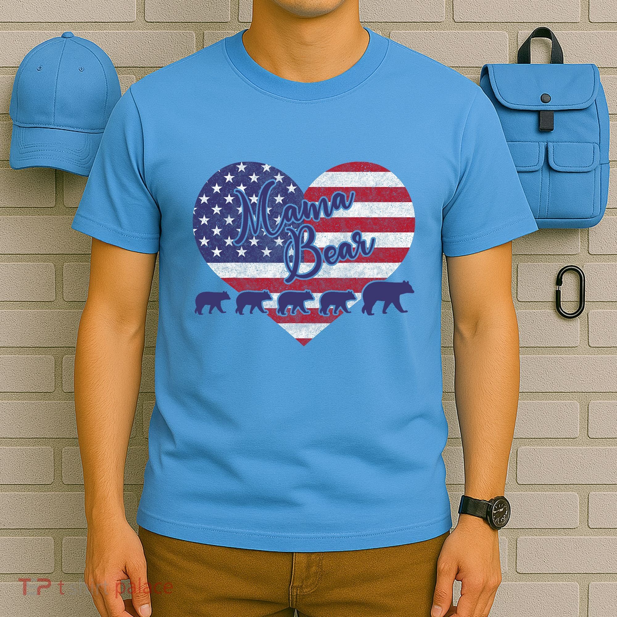 Mama Bear 4th Of July 4 Cubs Usa Flag Heart T-Shirt