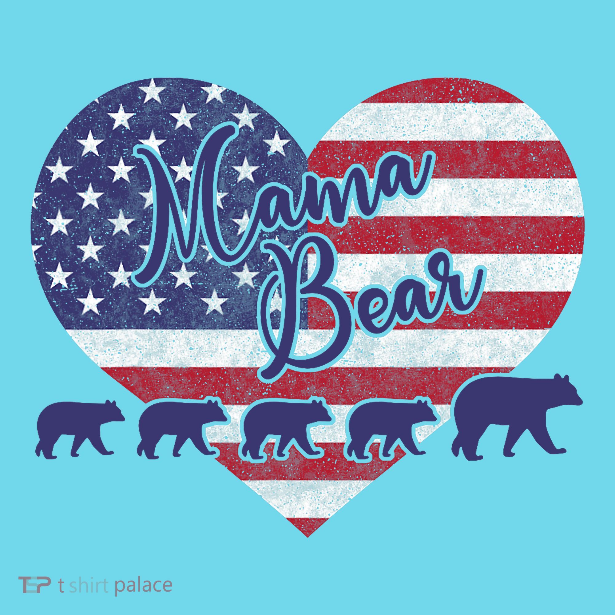 Mama Bear 4th Of July 4 Cubs Usa Flag Heart T-Shirt