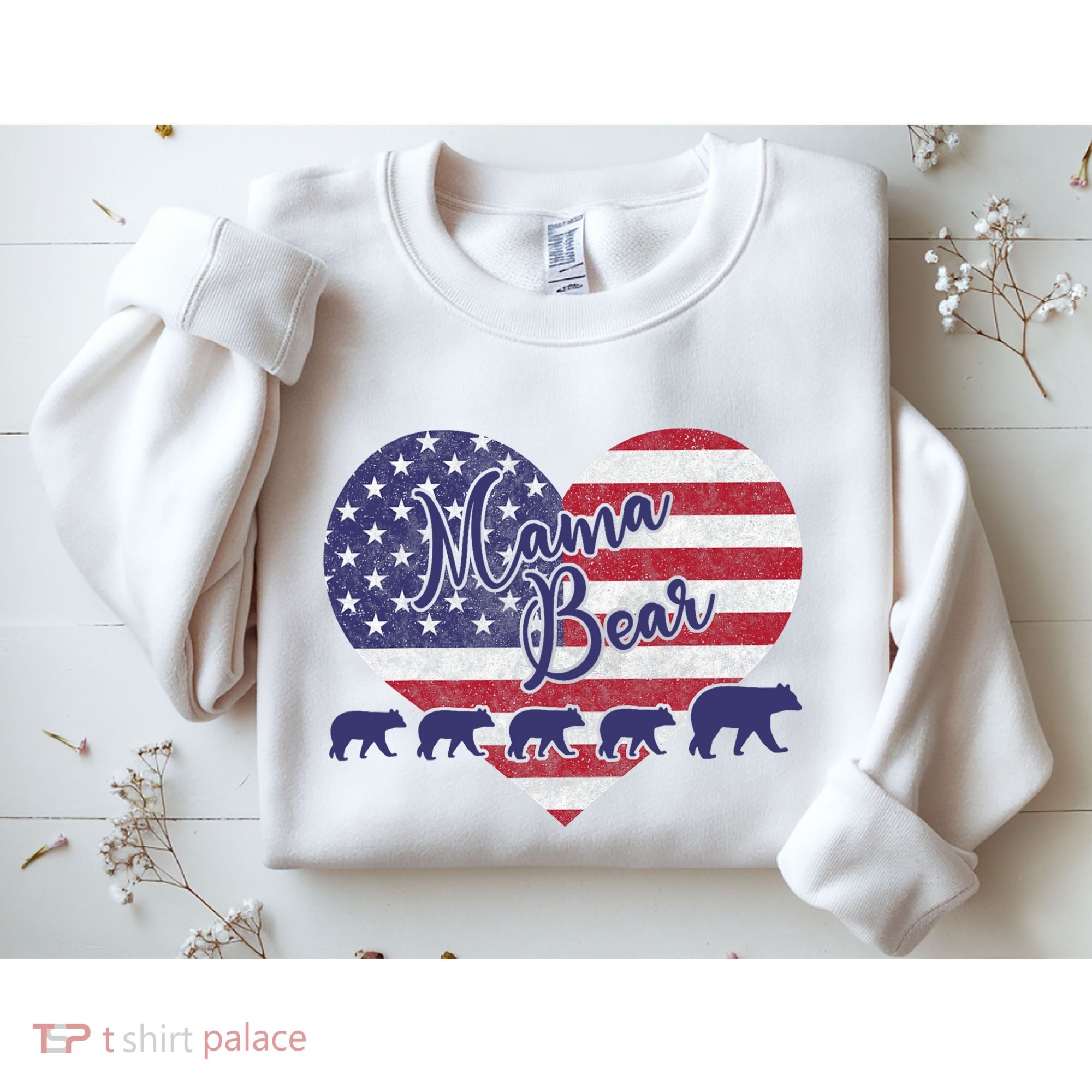 Mama Bear 4th Of July 4 Cubs Usa Flag Heart Sweatshirt