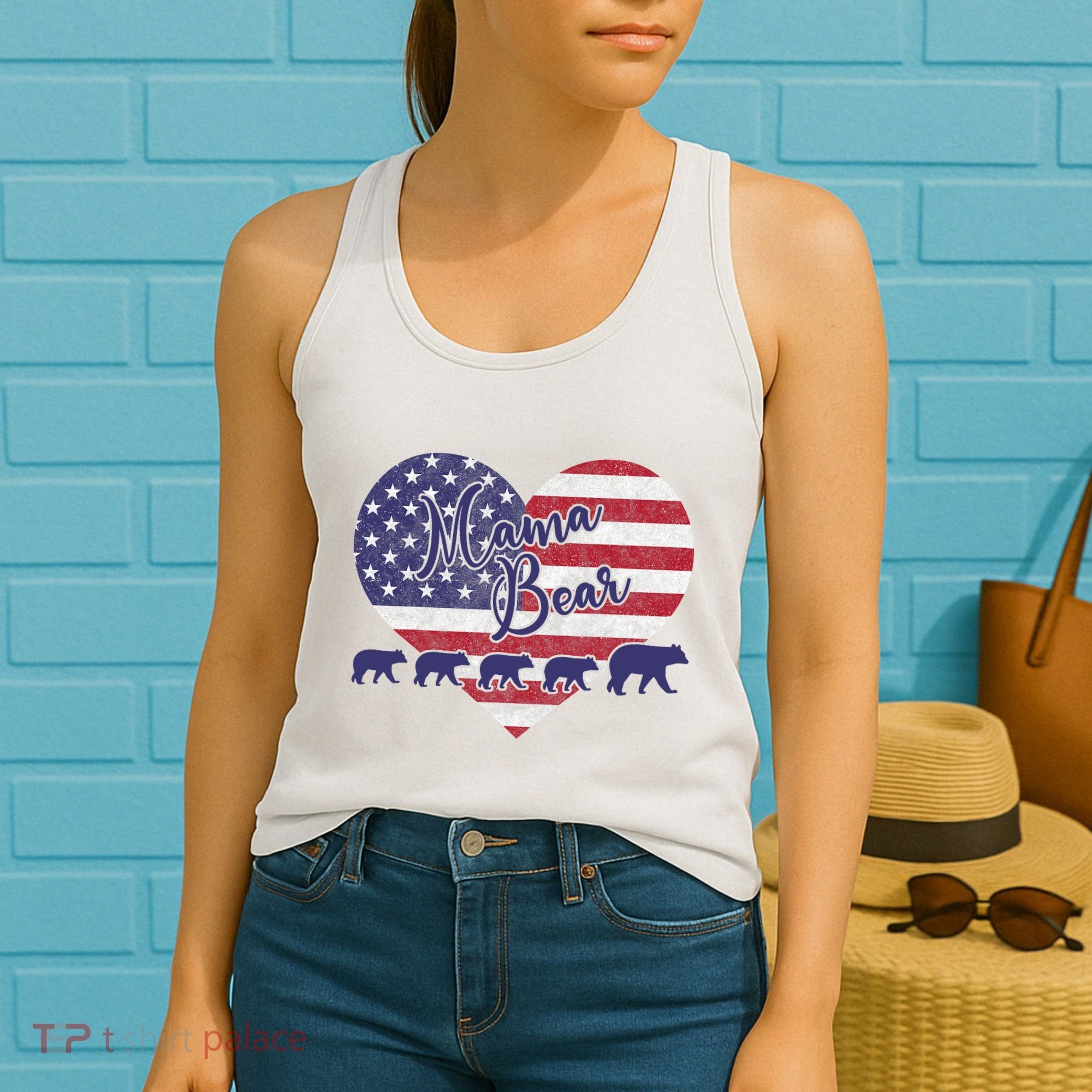 Mama Bear 4th Of July 4 Cubs Usa Flag Heart Women's Tank Top