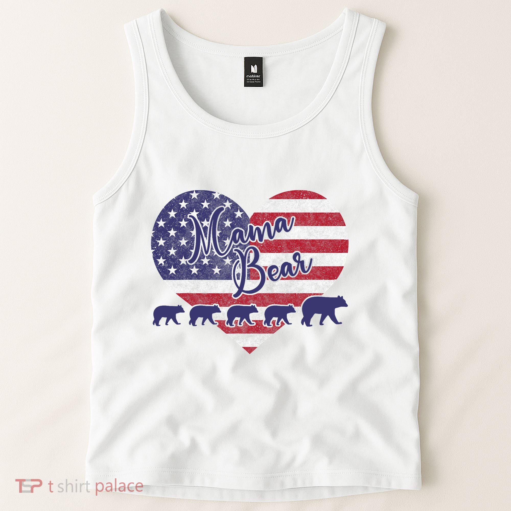 Mama Bear 4th Of July 4 Cubs Usa Flag Heart Tank Top