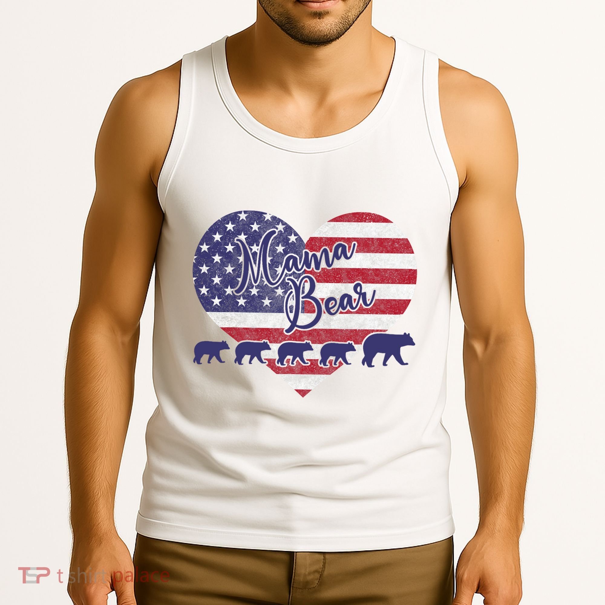 Mama Bear 4th Of July 4 Cubs Usa Flag Heart Tank Top