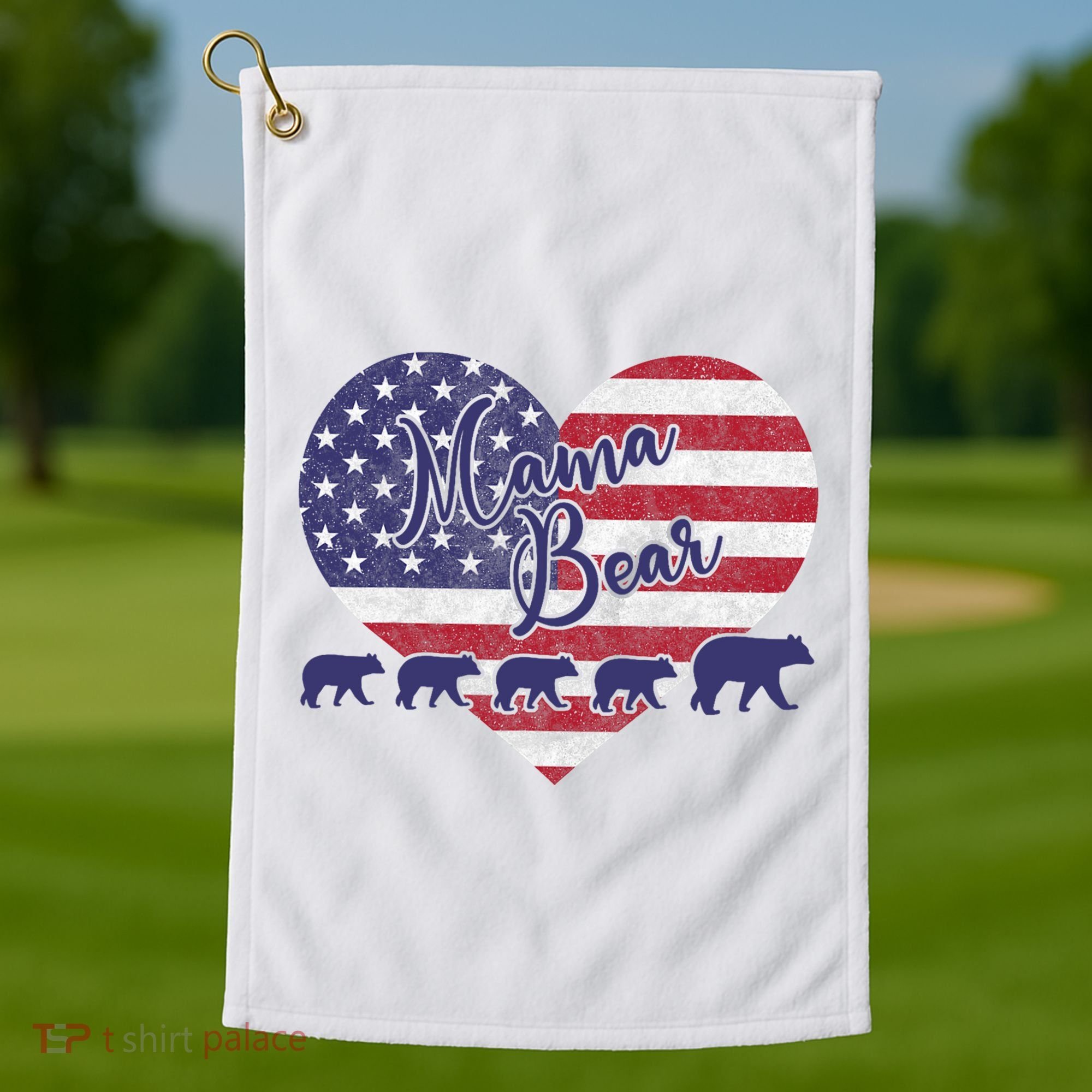 Mama Bear 4th Of July 4 Cubs Usa Flag Heart Golf Towel