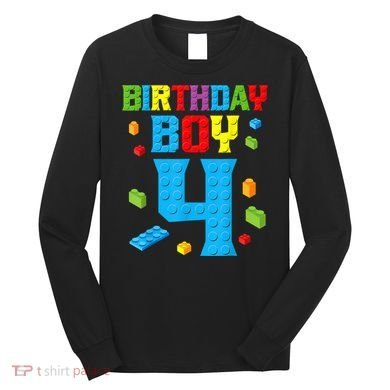 Master Builder 4th Birthday Boy 4 Four Year Building Bricks Long Sleeve Shirt
