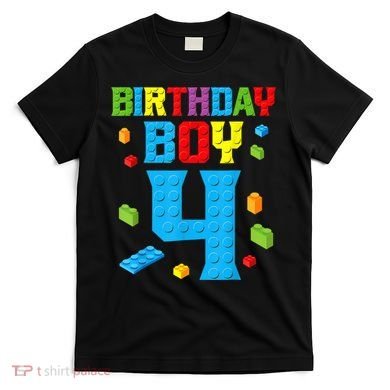 Master Builder 4th Birthday Boy 4 Four Year Building Bricks T-Shirt