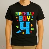 Master Builder 4th Birthday Boy 4 Four Year Building Bricks T-Shirt thumb 3