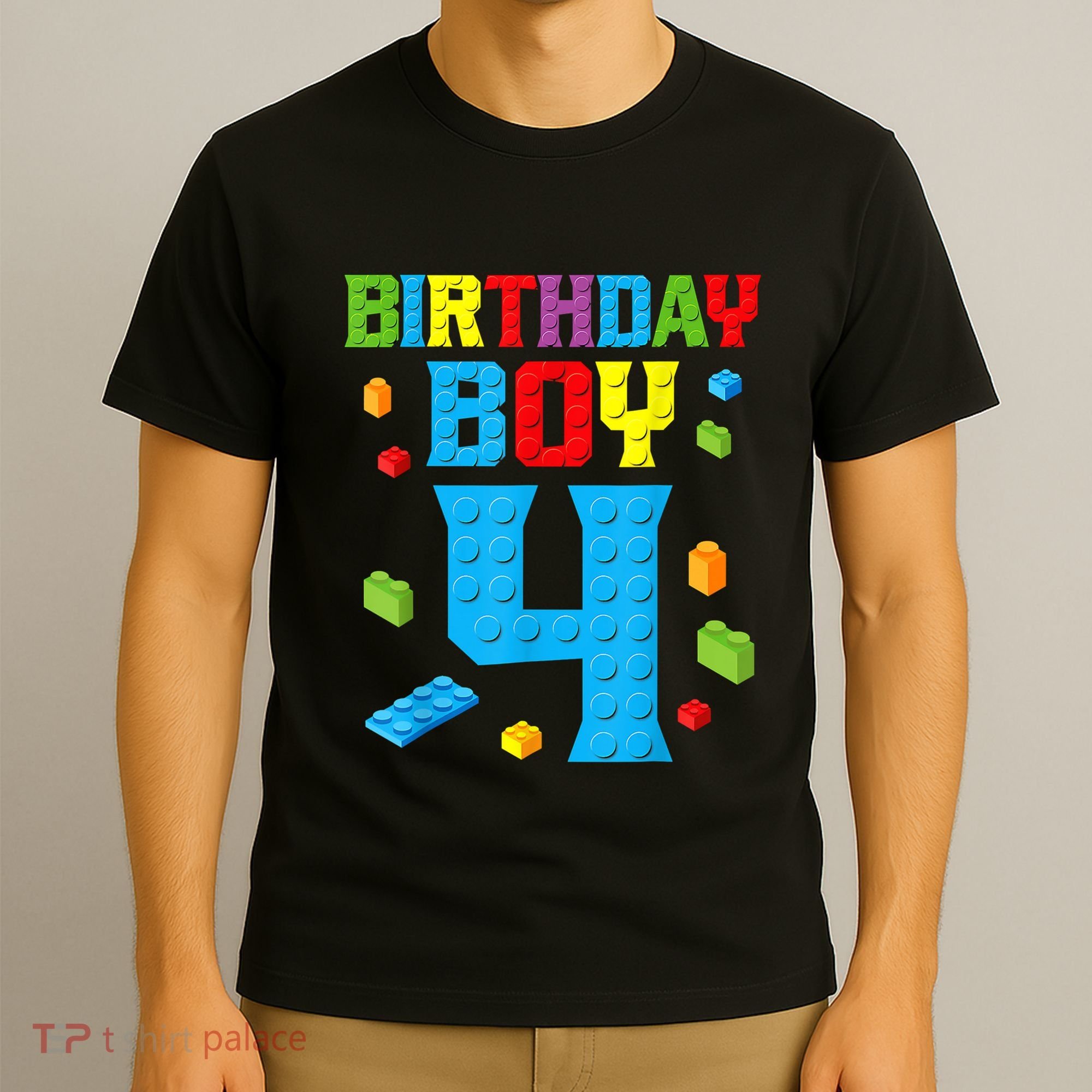 Master Builder 4th Birthday Boy 4 Four Year Building Bricks T-Shirt