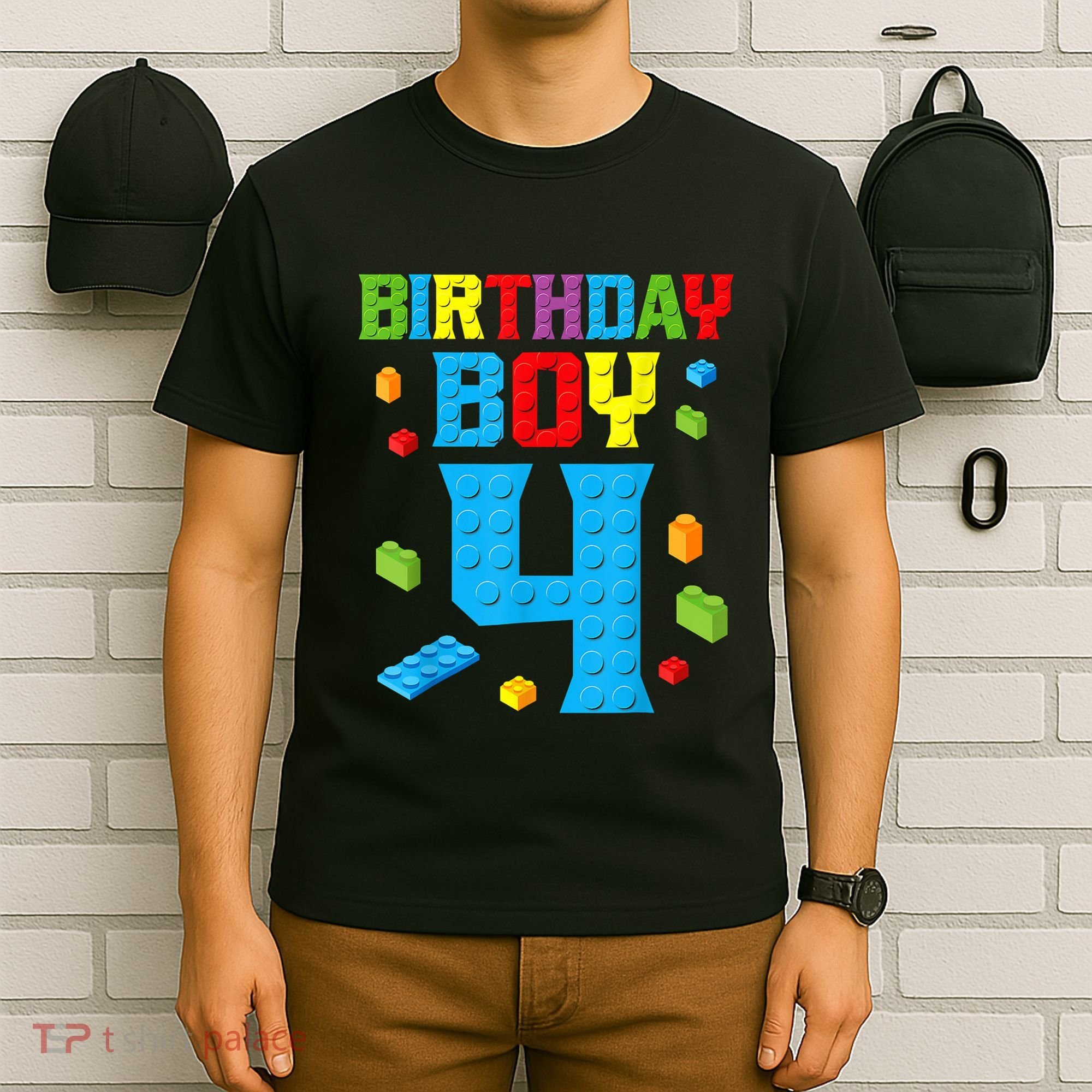 Master Builder 4th Birthday Boy 4 Four Year Building Bricks T-Shirt