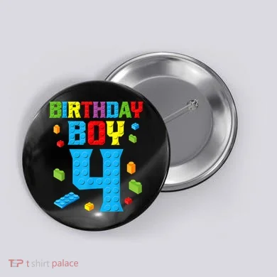 Master Builder 4th Birthday Boy 4 Four Year Building Bricks Button