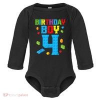 Master Builder 4th Birthday Boy 4 Four Year Building Bricks Baby Long Sleeve Bodysuit thumb 0