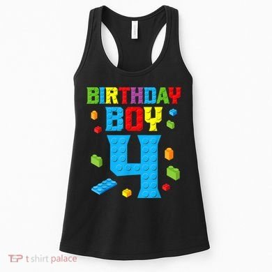 Master Builder 4th Birthday Boy 4 Four Year Building Bricks Women's Tank Top