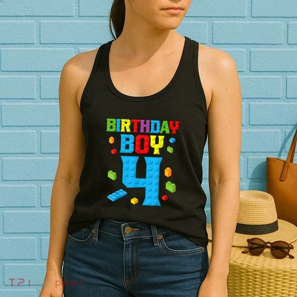 Master Builder 4th Birthday Boy 4 Four Year Building Bricks Women's Tank Top