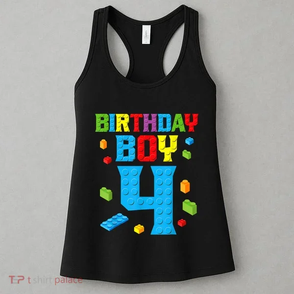 Master Builder 4th Birthday Boy 4 Four Year Building Bricks Women's Tank Top