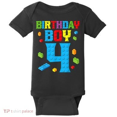 Master Builder 4th Birthday Boy 4 Four Year Building Bricks Baby Bodysuit