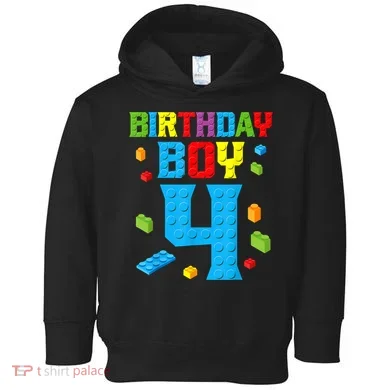 Master Builder 4th Birthday Boy 4 Four Year Building Bricks Toddler Hoodie
